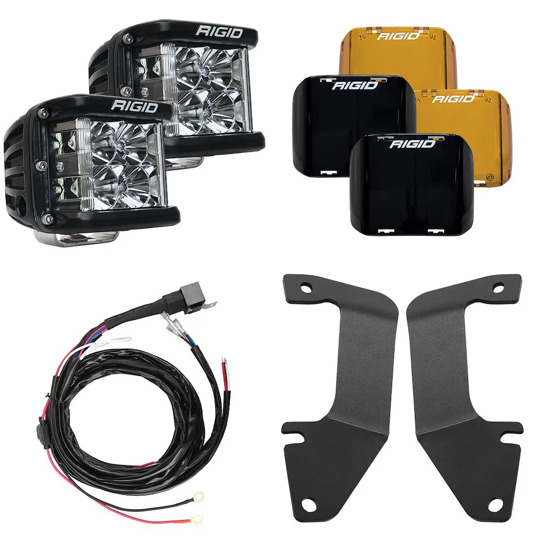 46705 – RIGID IND Driving/ Fog Light, LED Bulb 4 Inch Square Flood Beam Black Housing A-Pillar Mount Set Of 2 With Tw...